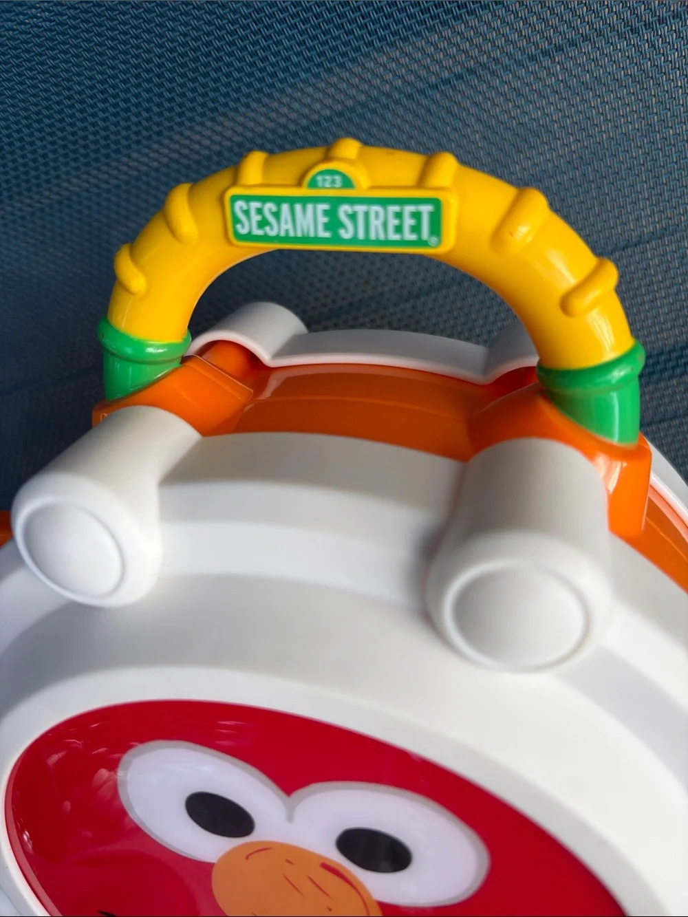 Sesame Street Elmo Cookie Monster Red Blue White Play Drum with Yellow Handle